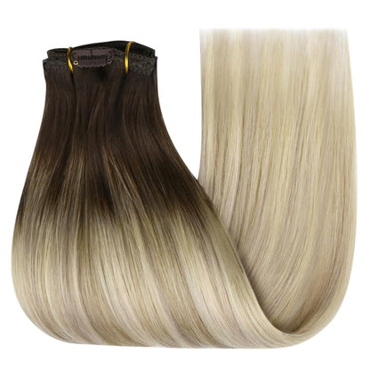 Clip-in Echthaar Extensions Braun Blond 40cm - 135g