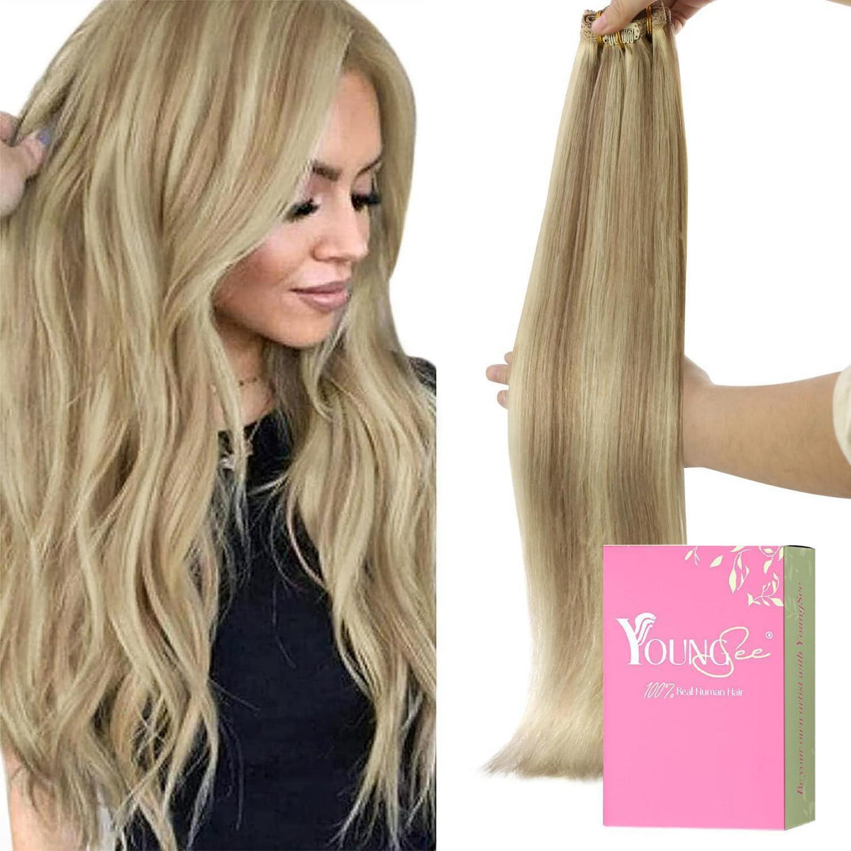 Clip-in Echthaar Extensions Blond 45cm – Volumenspendend & Stylingfähig