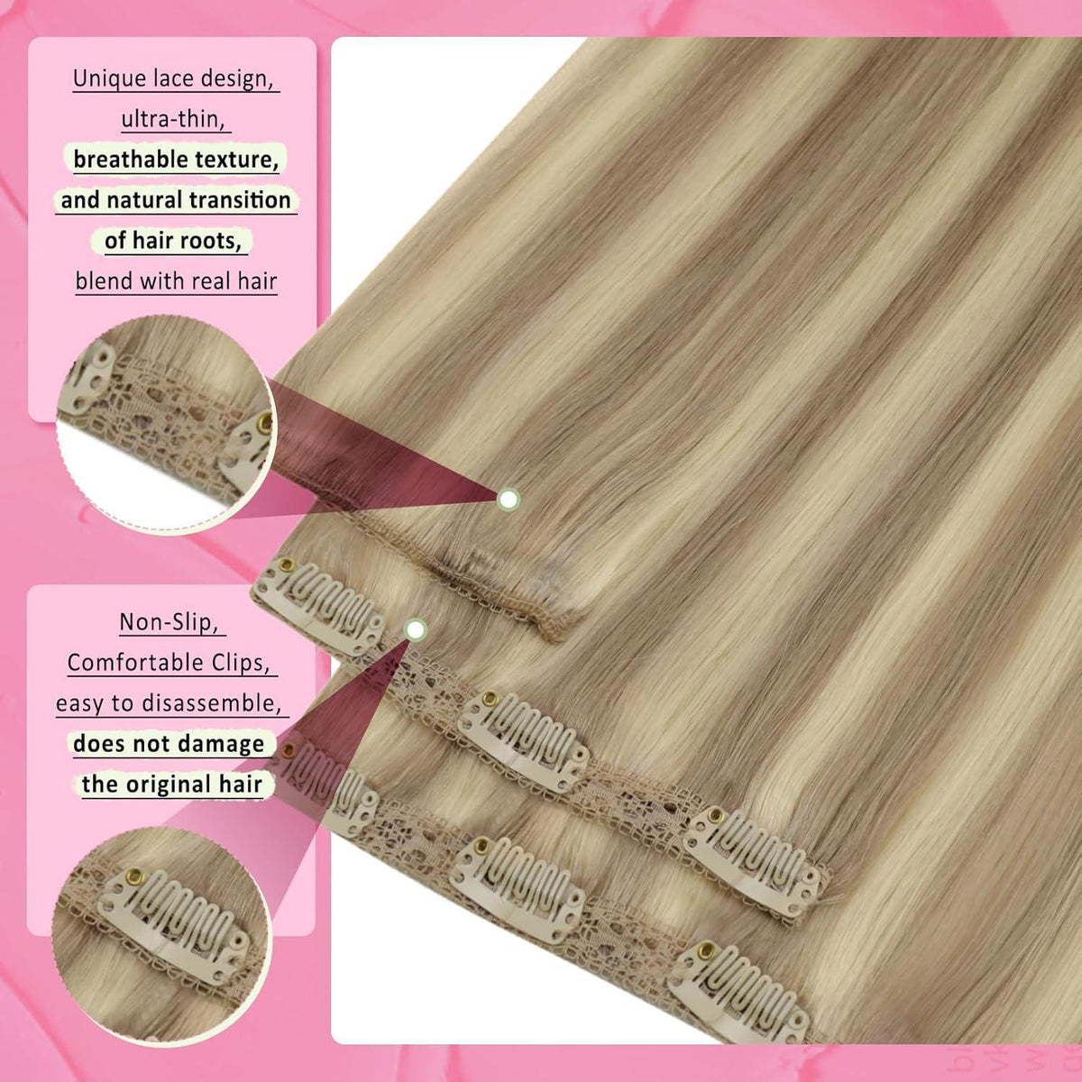 Clip-in Echthaar Extensions Blond 45cm – Volumenspendend & Stylingfähig