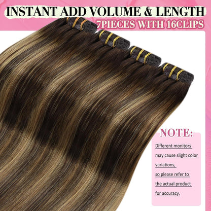 Echthaar Clip-in Extensions Ombre Dunkelbraun Karamellblond 50cm