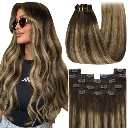 Clip-in Echthaar Extensions Ombre Braun 45cm – Volumenspendend