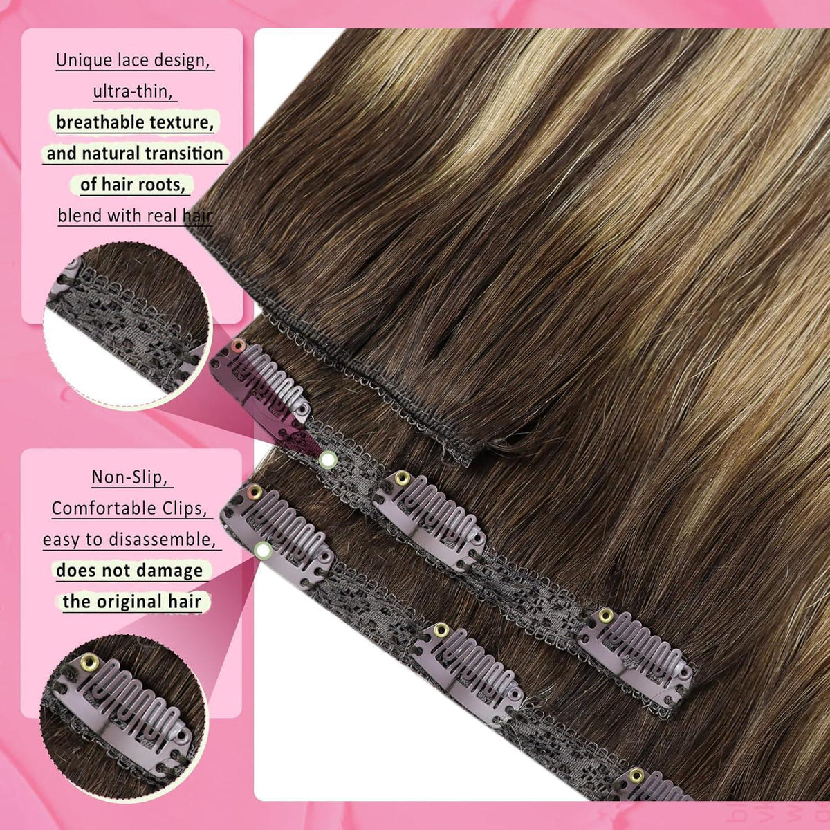 Clip-in Echthaar Extensions Ombre Braun 45cm – Volumenspendend