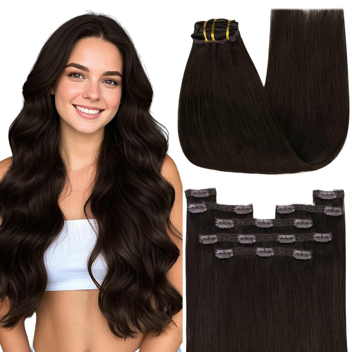 Clip-in Echthaarverlängerung Dunkelbraun 40cm – Volumenspendend
