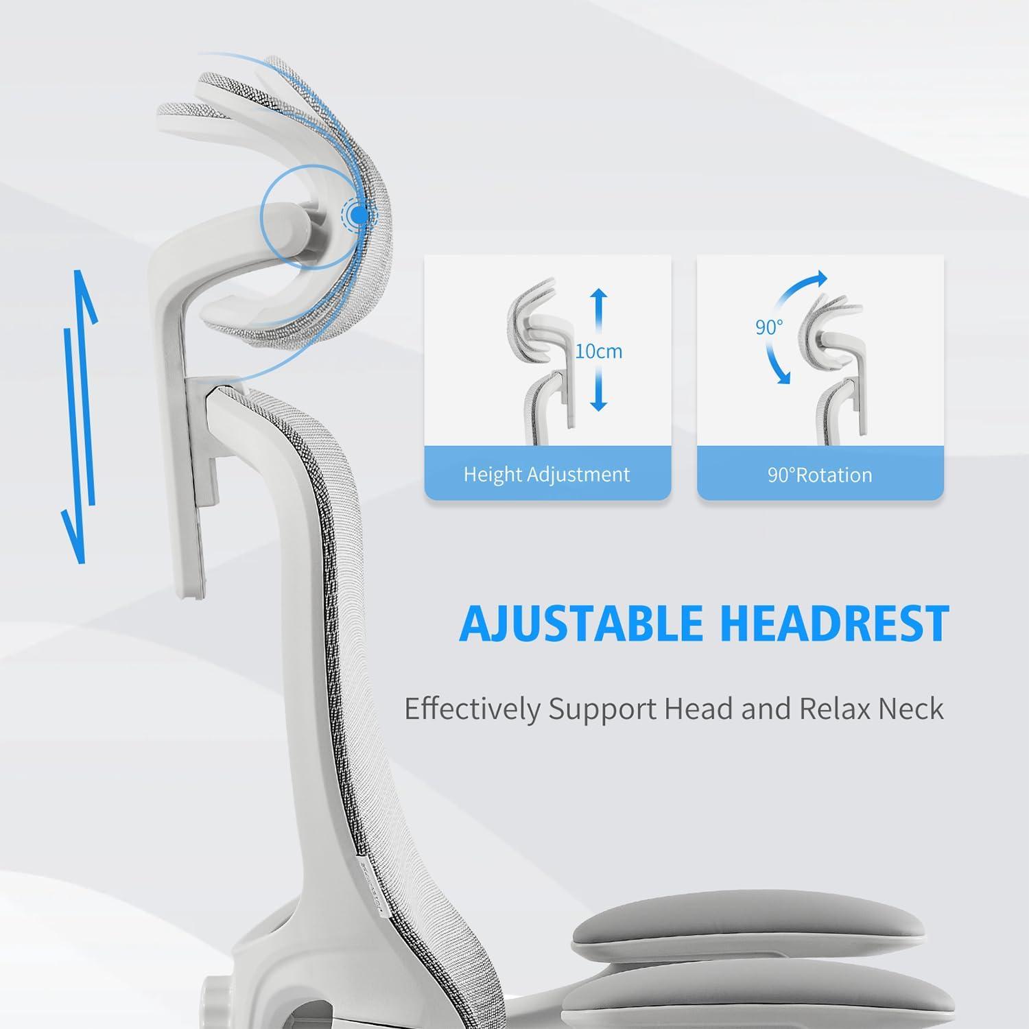 Ergonomischer Bürostuhl mit 3D-Armlehnen, Kopfstütze & Lordosenstütze