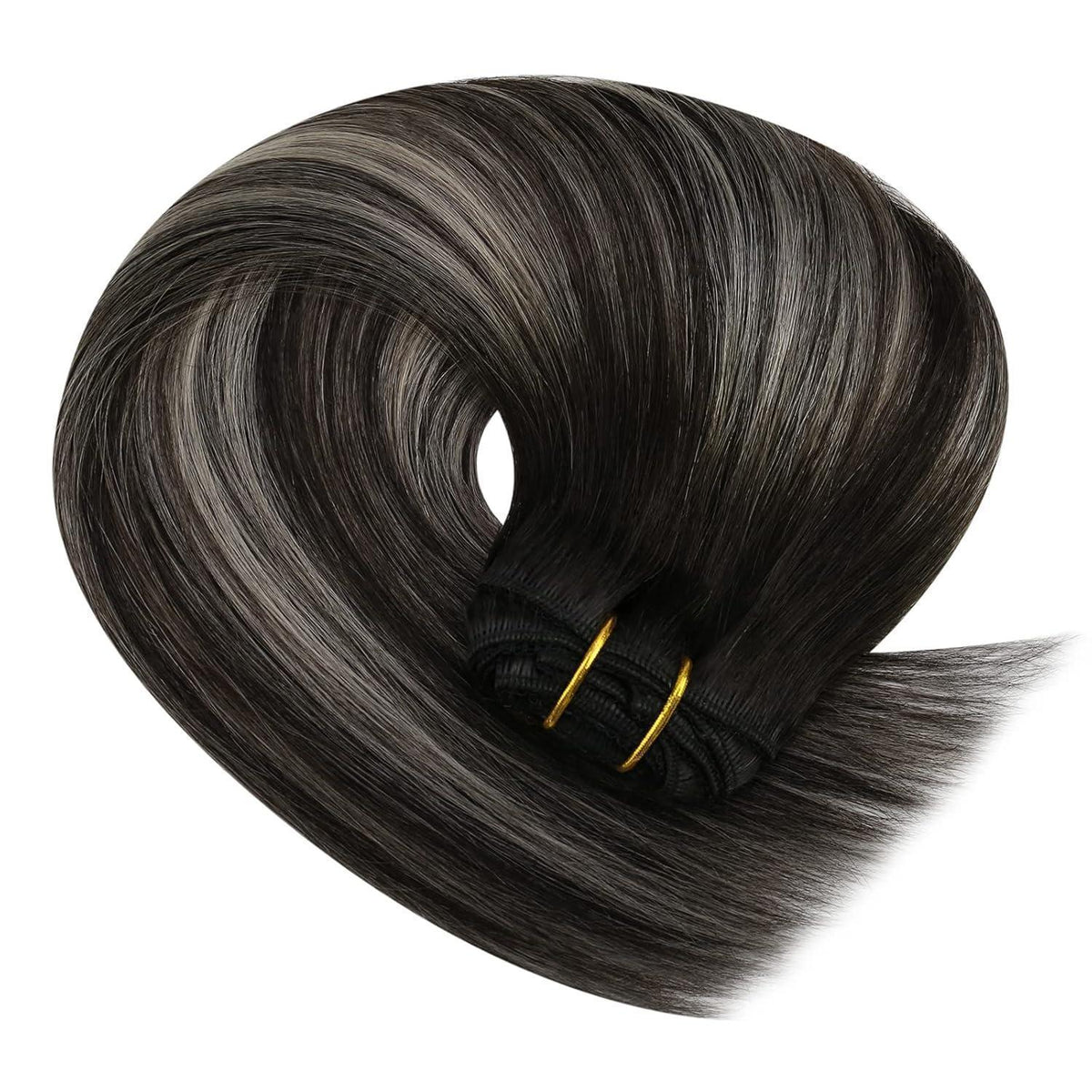 Echthaar Clip-in Extensions Ombre Schwarz Silber 50cm