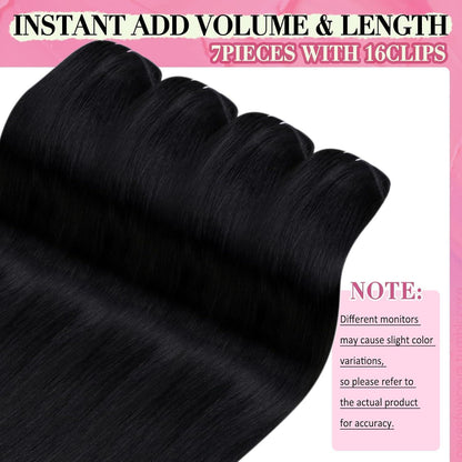 Echthaar Clip-in Extension Schwarz – 40cm, 135g