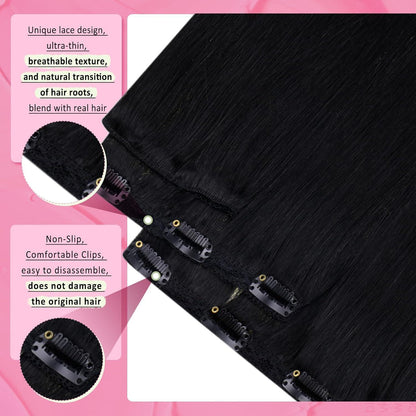 Clip-in Echthaar Extensions Schwarz 45cm – Volumenspendend & Stylingfähig