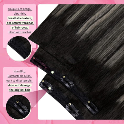 Echthaar Clip-in Extensions Ombre Schwarz Silber 55cm