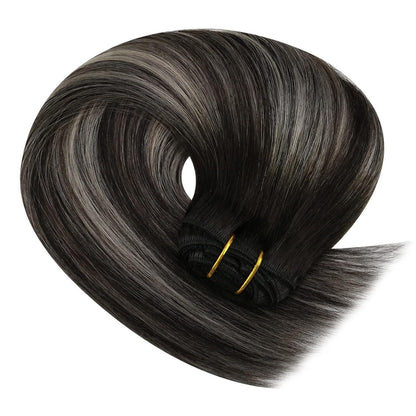 Echthaar Clip-in Extensions Ombre Schwarz Silber 55cm