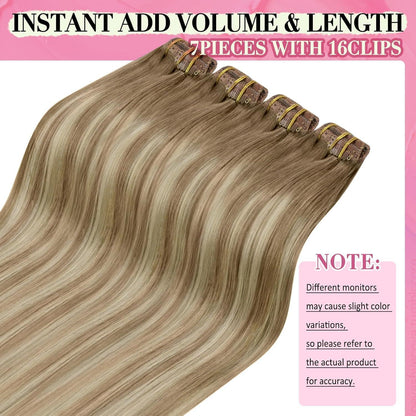 Echthaar Clip-in Extensions Ombre 40cm Hellbraun/Blond