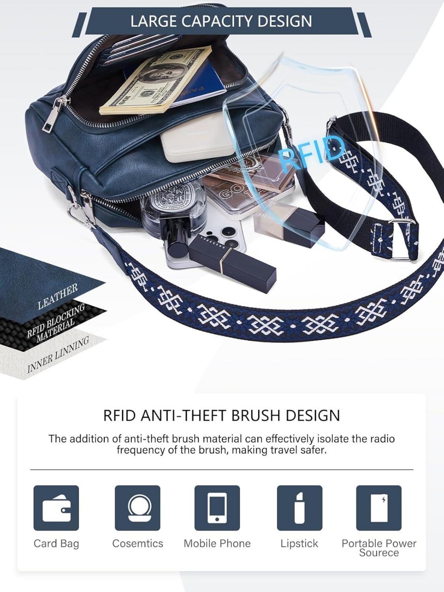 Damen Umhängetasche RFID PU Leder Blau Verstellbarer Schultergurt