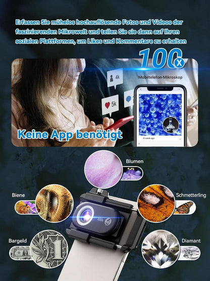 APEXEL 100X Mini-mikroskop Smartphone Kamera LED Helligkeit