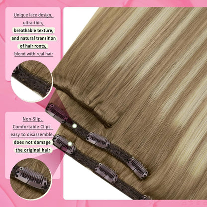 Clip-in Echthaar Extensions Ombre Hellbraun-Blond 45cm