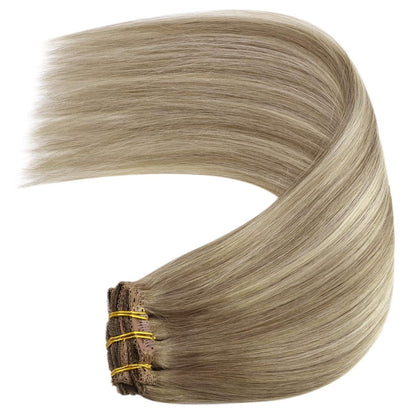 Clip-in Echthaar Extensions Ombre Hellbraun-Blond 45cm