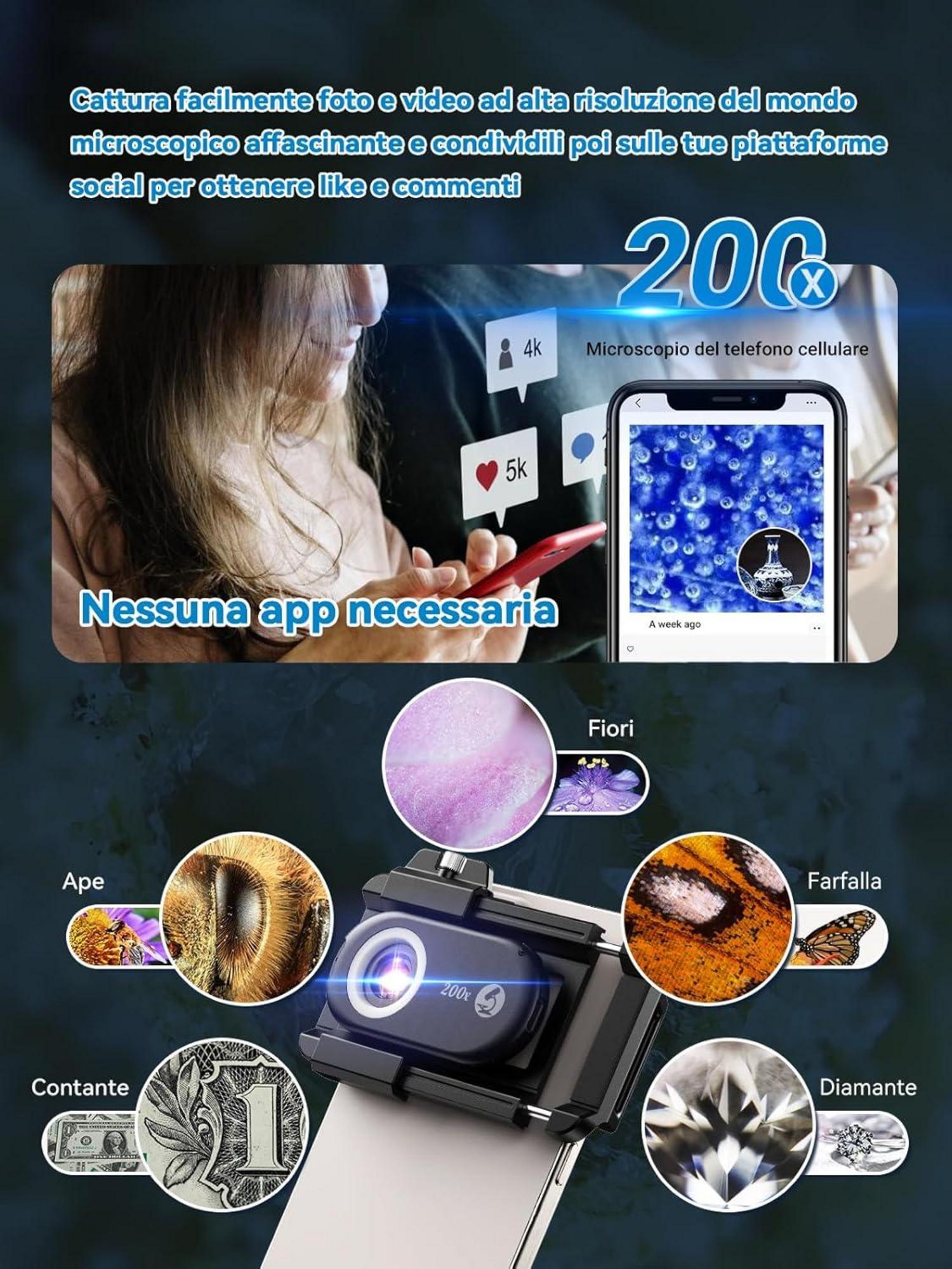 Mini-mikroskop für Smartphone-Kamera LED Beleuchtung 200-fache