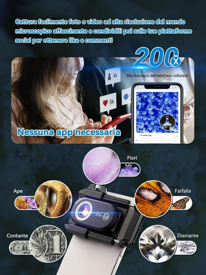 Mini-mikroskop für Smartphone-Kamera LED Beleuchtung 200-fache