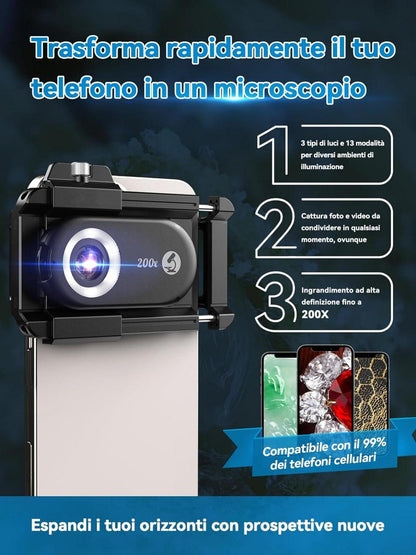 APEXEL 200X Mini Handy Mikroskop Smartphone Microscope LED Zoom Mini-mikroskop