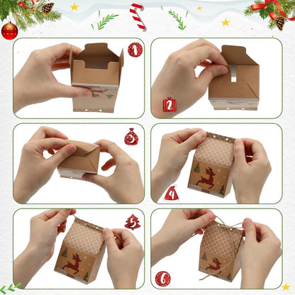 24 Stück Kraftpapier Weihnachtskalender Geschenkschachtel