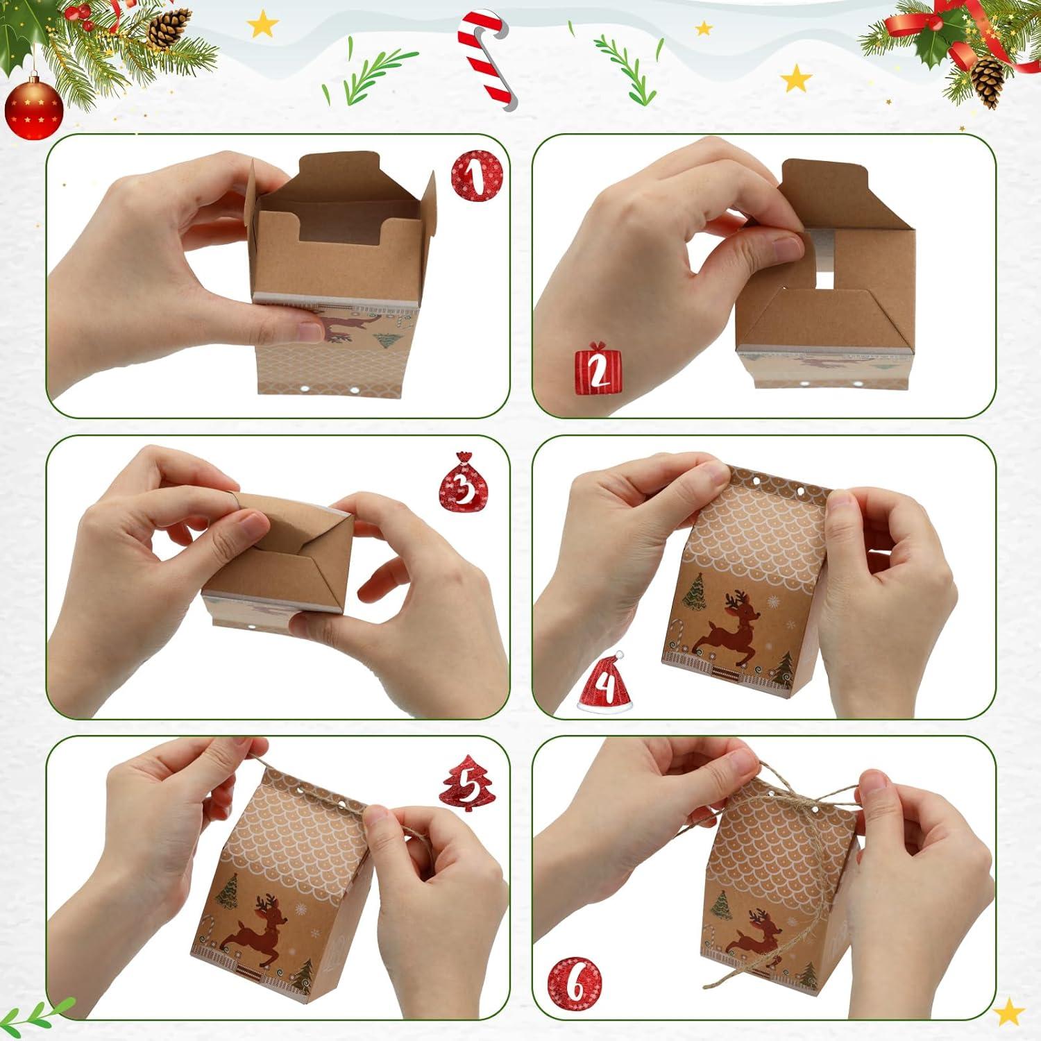 24 Kraftpapier Weihnachtskalender Geschenkschachtel Süßigkeiten