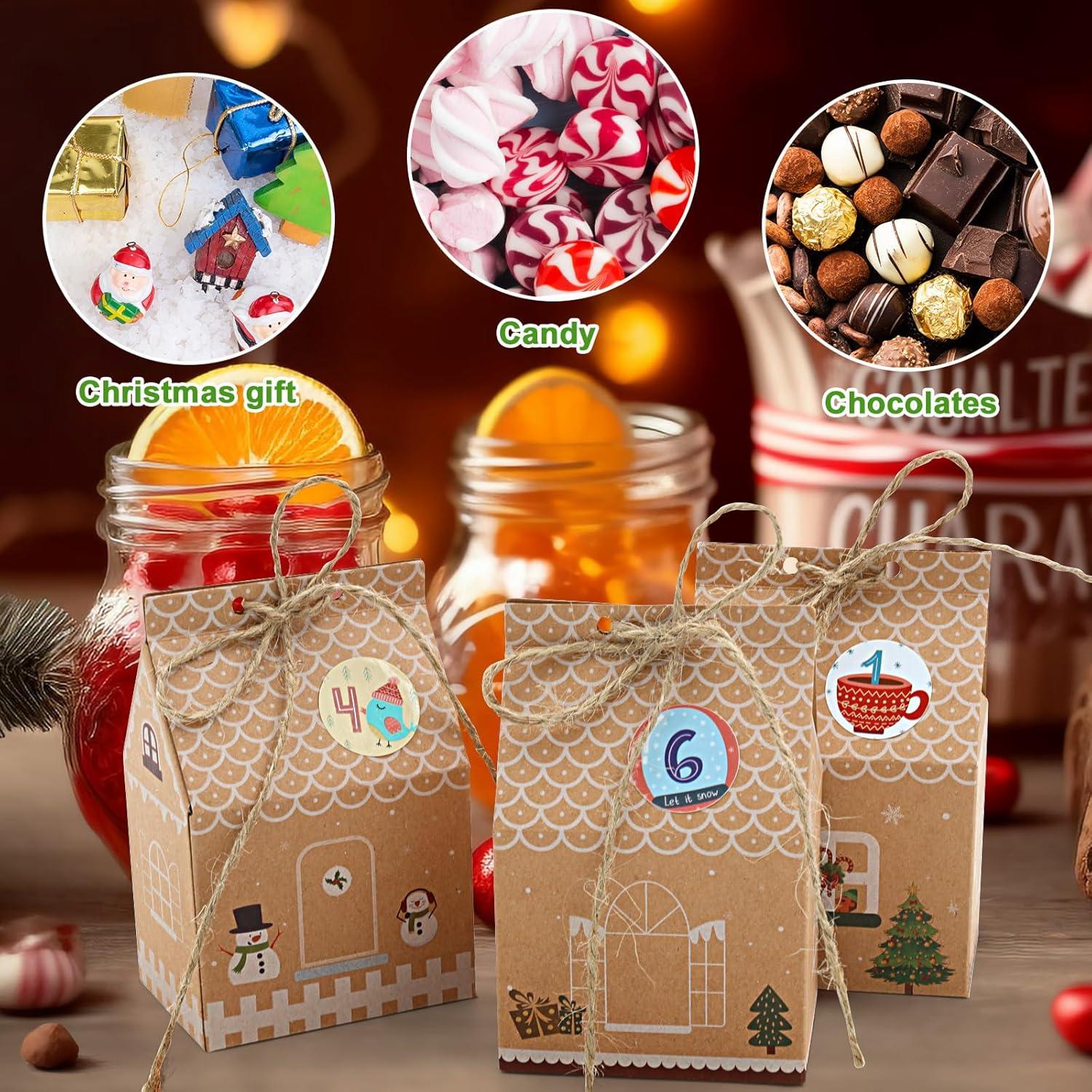 24x Hausförmige Kraftpapier Weihnachtskalender Geschenkboxen
