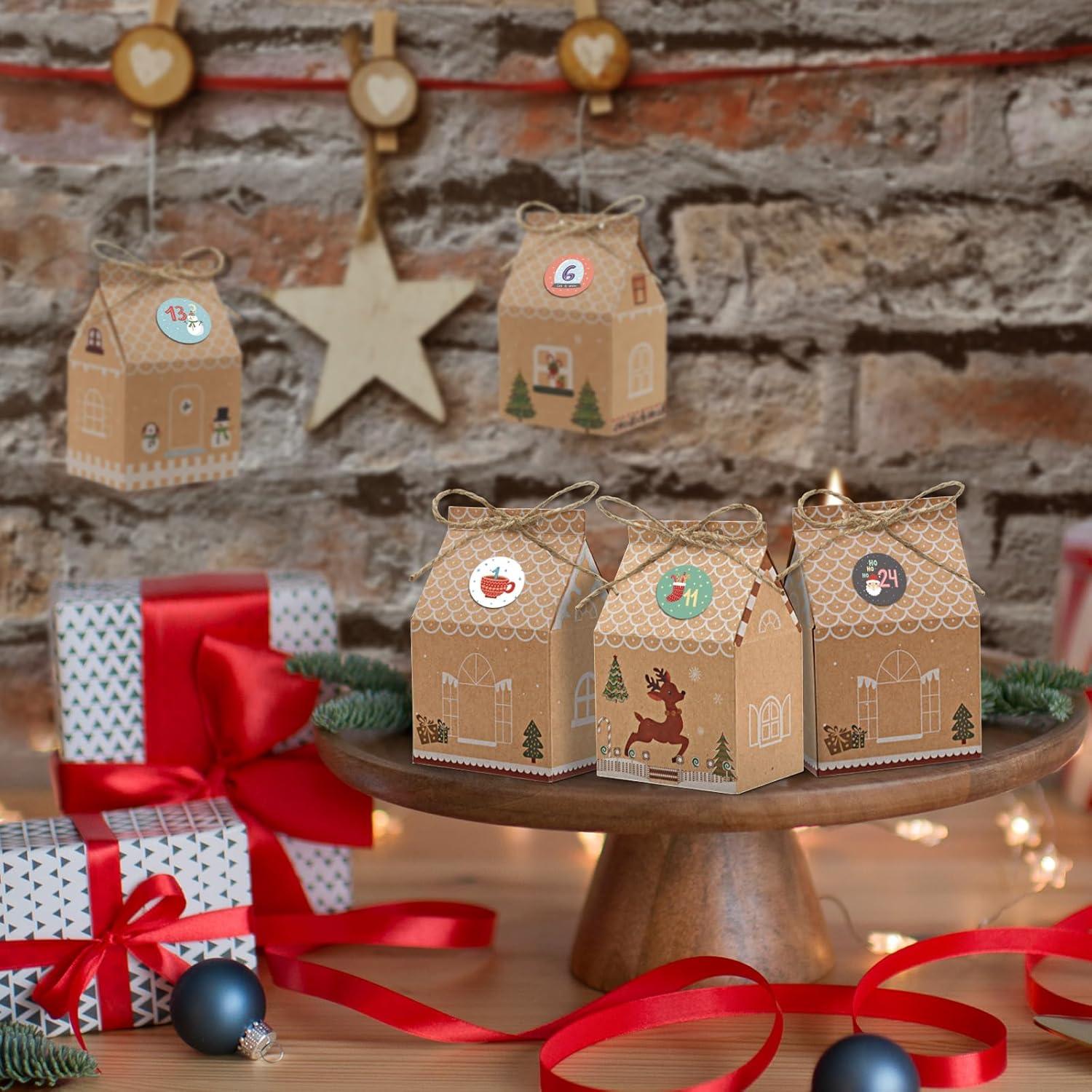 24 Stück Kraftpapier Geschenkboxen Adventskalender Weihnachten Party