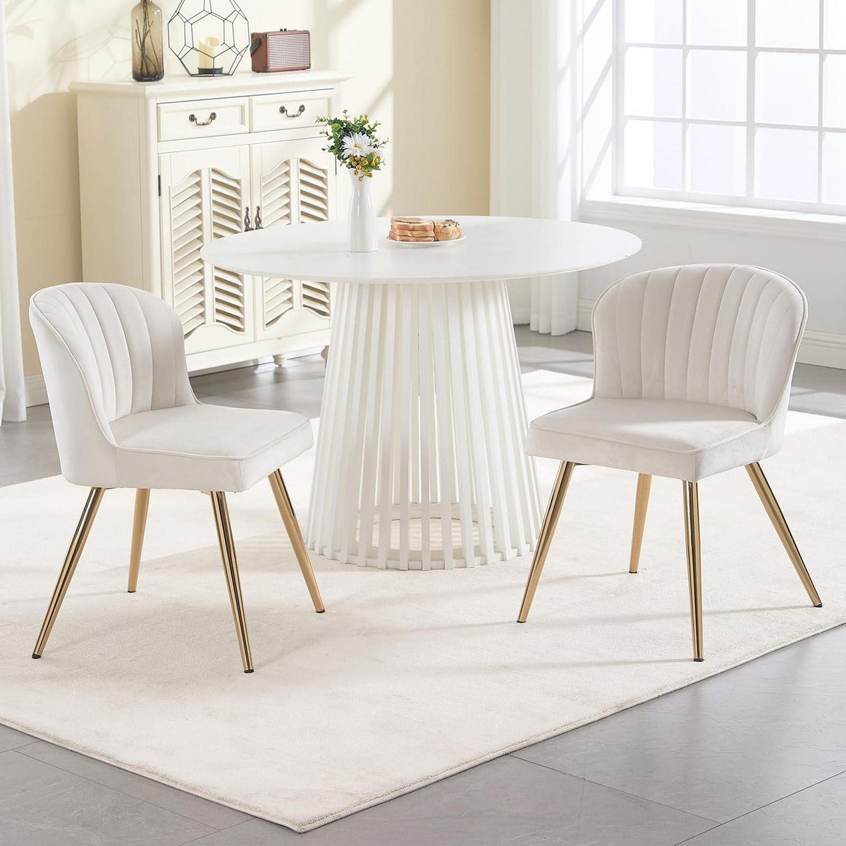 Samt 2er Set Esszimmerstühle – Beige, Modern & Bequem