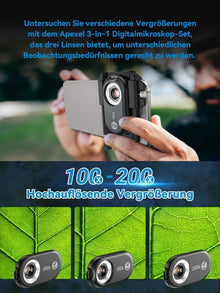 3-in-1 Mini-Mikroskop für Smartphone-Kamera mit LED-Lichtern