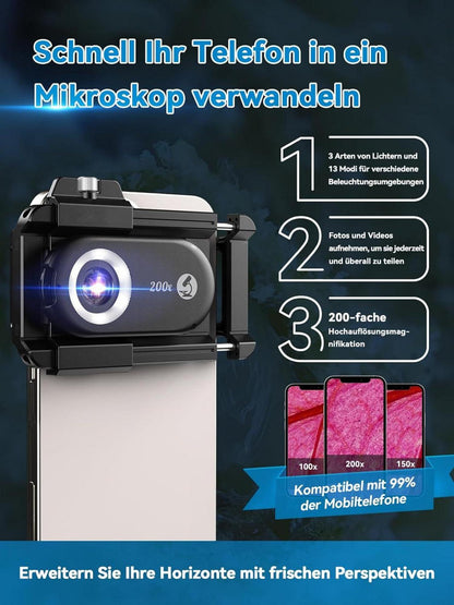 APEXEL 3-in-1 Mini-Mikroskop LED Smartphone Mikrokosmos 100-200X