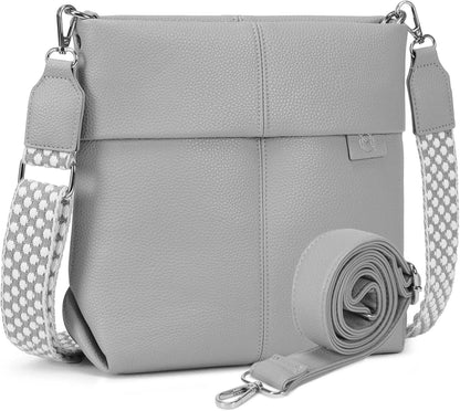 Umhängetasche Damen Mittelgroß PU Leder Crossbody Bag 2 Gurt