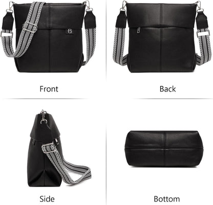 Damen Umhängetasche Mittelgroß Handtasche Crossbody PU Leder Schwarz