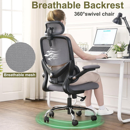 Ergonomischer Bürostuhl mit hoher Rückenlehne, klappbaren Armlehnen, atmungsaktiv