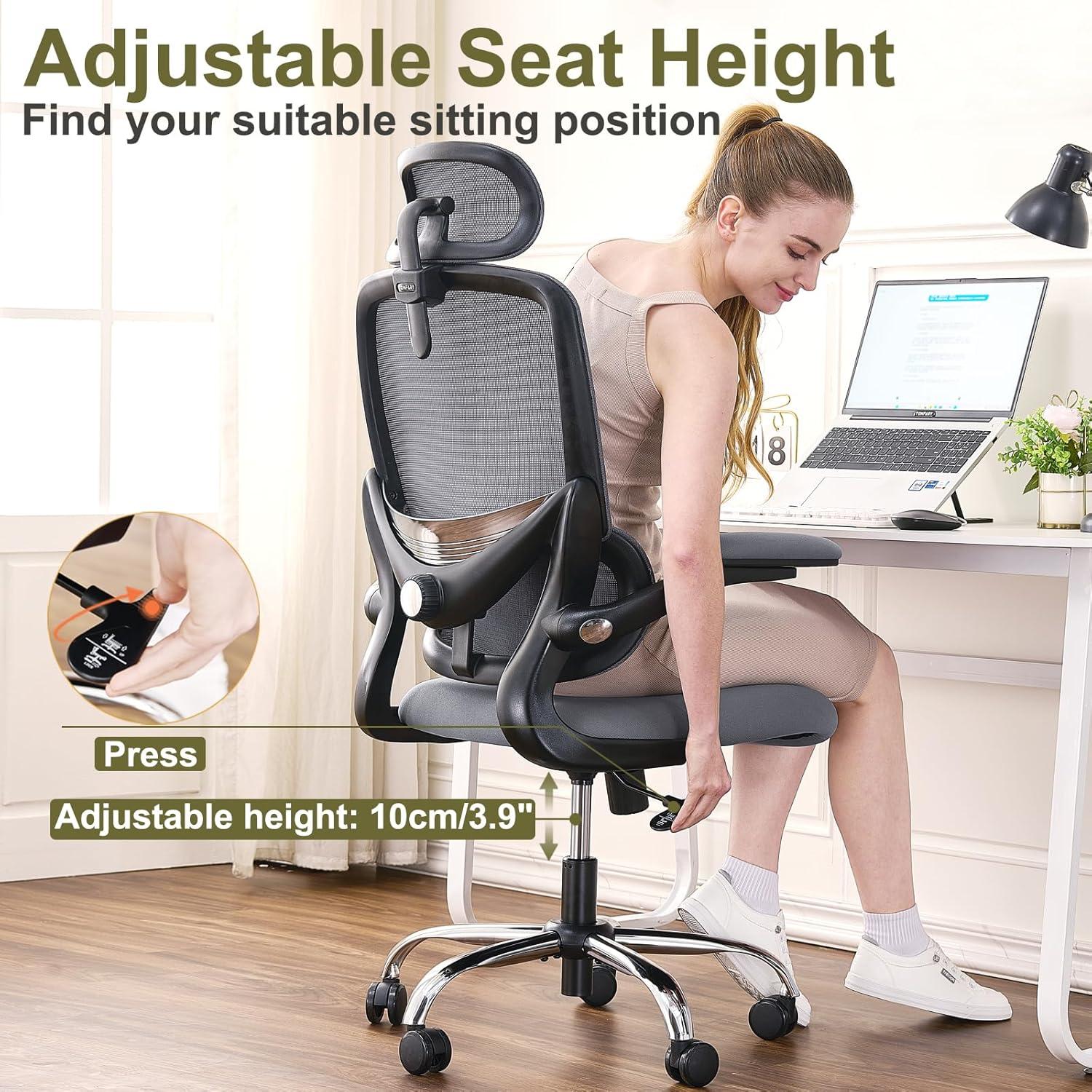 Ergonomischer Bürostuhl mit hoher Netzrückenlehne und verstellbarer Lendenstütze