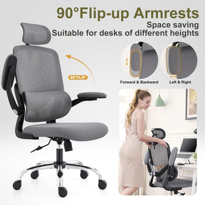 Ergonomischer Bürostuhl mit hoher Rückenlehne, klappbaren Armlehnen, atmungsaktiv