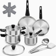 14-teiliges Induktions-Edelstahl Topf und Pfannen Set mit Griffen