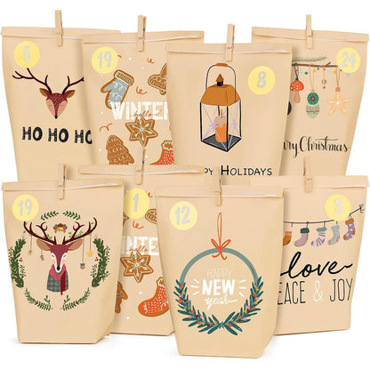 Adventskalender zum Befüllen - 24 Papier Weihnachtstüten zum