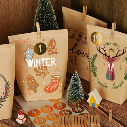 Adventskalender zum Befüllen - 24 Papier Weihnachtstüten zum