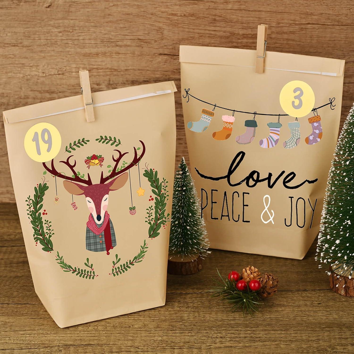 Adventskalender Bastelset 24 Kraftpapier Weihnachtstüten multicolor