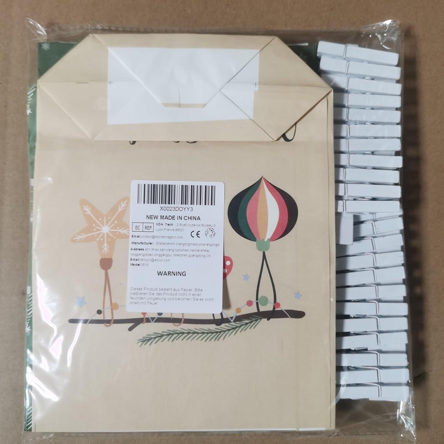 24er Adventskalender Tüten Bastelset Kraftpapier Weihnachtsmotiv