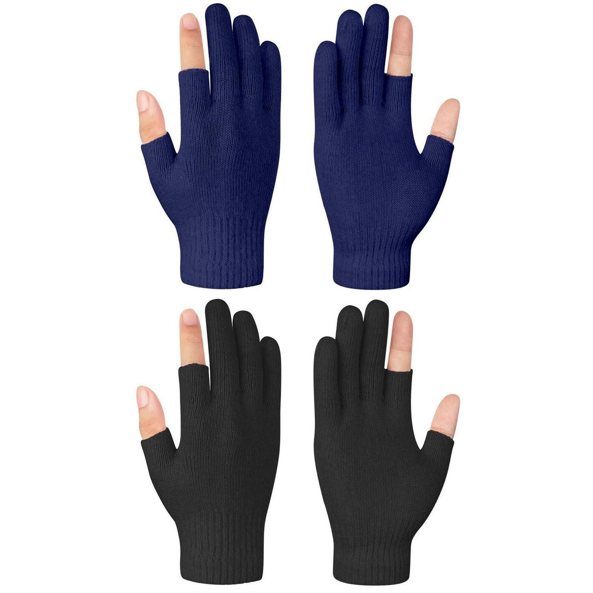 Fingerlose Handschuhe 2 Paar Thermo Strick Touchscreen Schwarz Blau