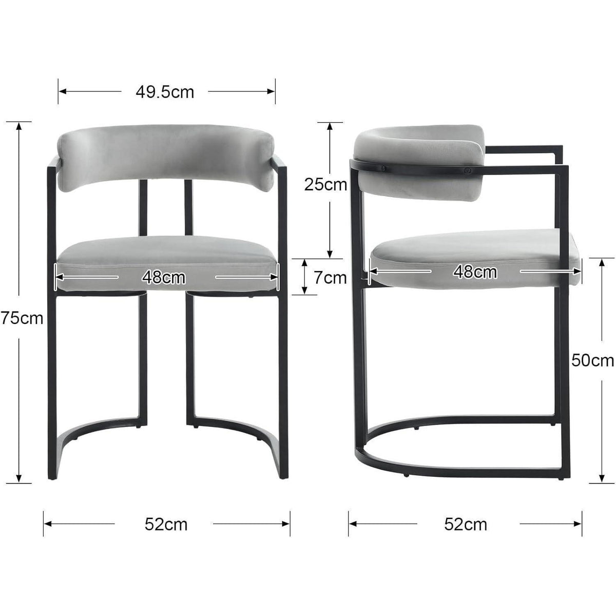 Samt Esszimmerstühle 2er Set – Modern & Bequem (Grau)