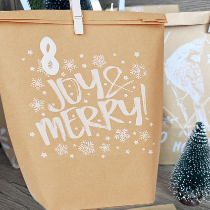 Adventskalender Tüten 24er Set Weihnachtsmotiv Kraftpapier