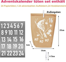 Adventskalender Tüten 24er Set Weihnachtsmotiv Kraftpapier