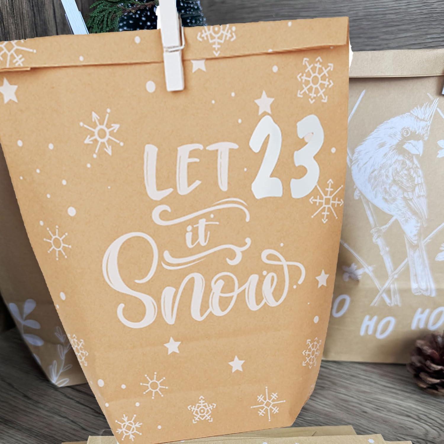 Adventskalender Tüten zum Befüllen - 24 bedruckte Geschenktüten - Papier Adventstüten - Weihnachten DIY