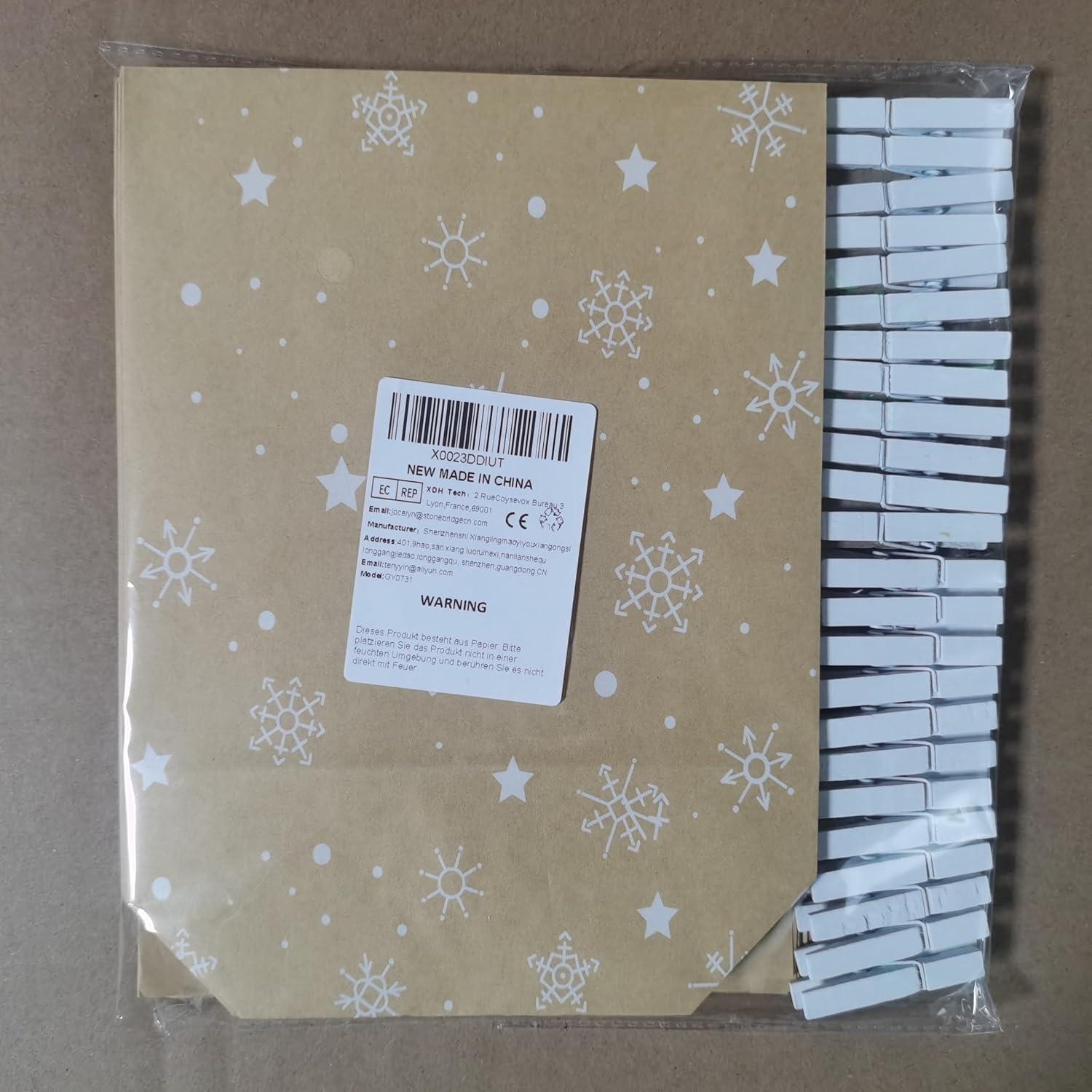 Adventskalender Tüten Weihnachten DIY Bastelset 24 bedruckte Kraftpapiertüten