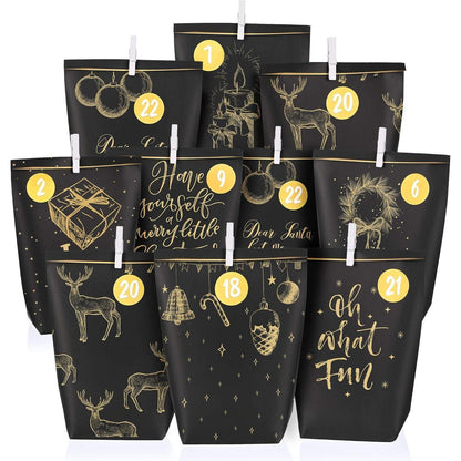 Adventskalender-Tüten Schwarzgold Weihnachtsmotiv DIY Set
