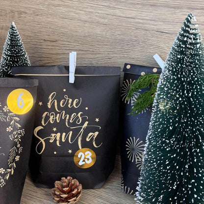 Adventskalender Tüten zum Befüllen Schwarzgold 24 bedruckte