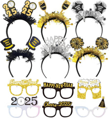 Silvester Deko 2025 Brille Haarreif Happy New Year Party Kit
