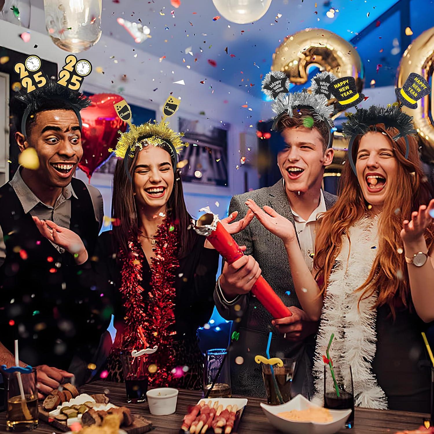 Silvester Deko 2025 Brille Haarreif Happy New Year Party Kit