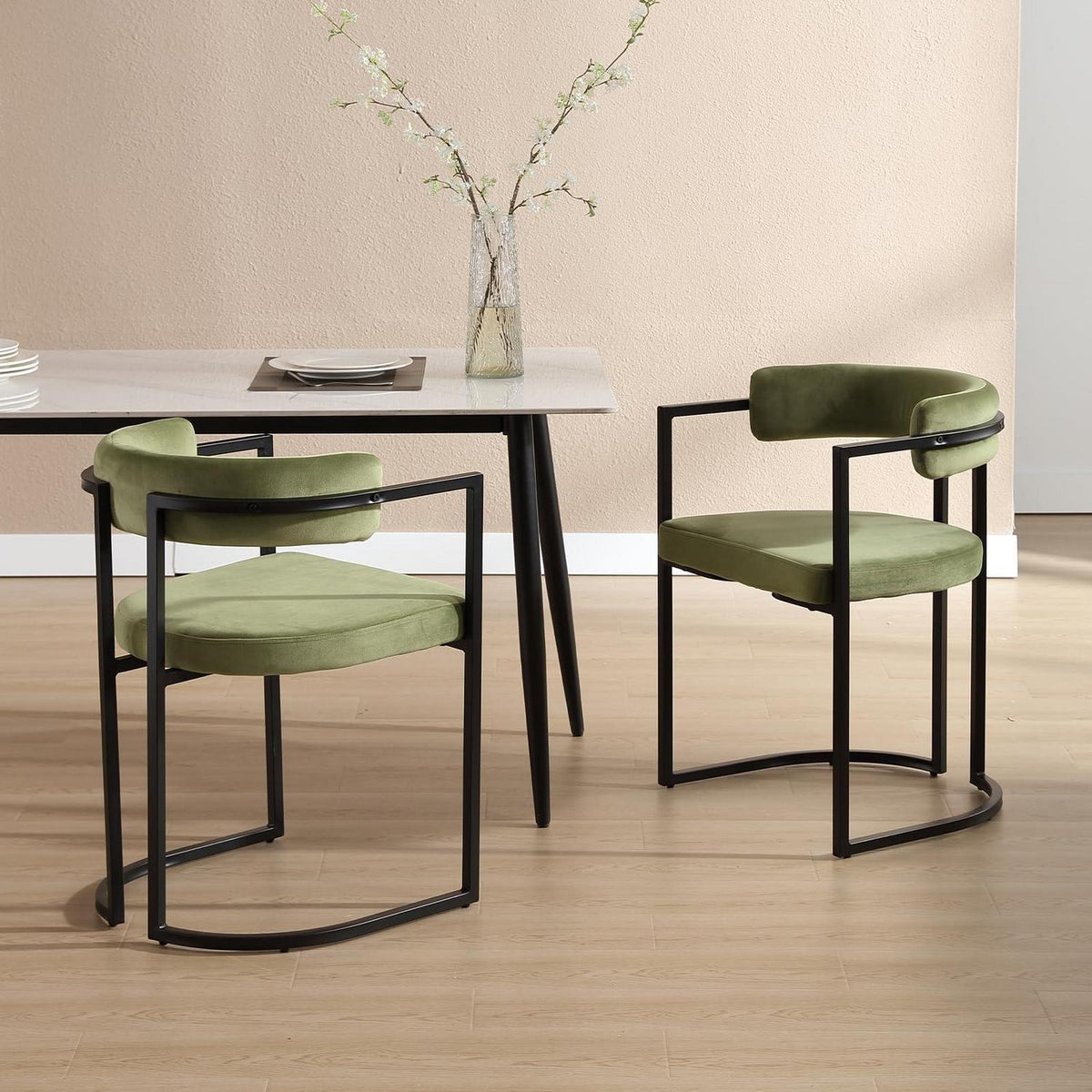 Samt Esszimmerstühle 2er Set – Modern & Bequem (Grün)