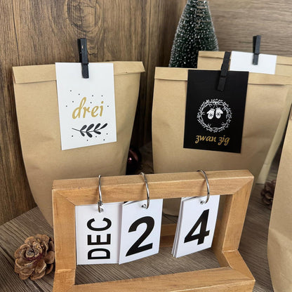 Adventskalender Tüten mit Visitenkarten - Kraftpapier